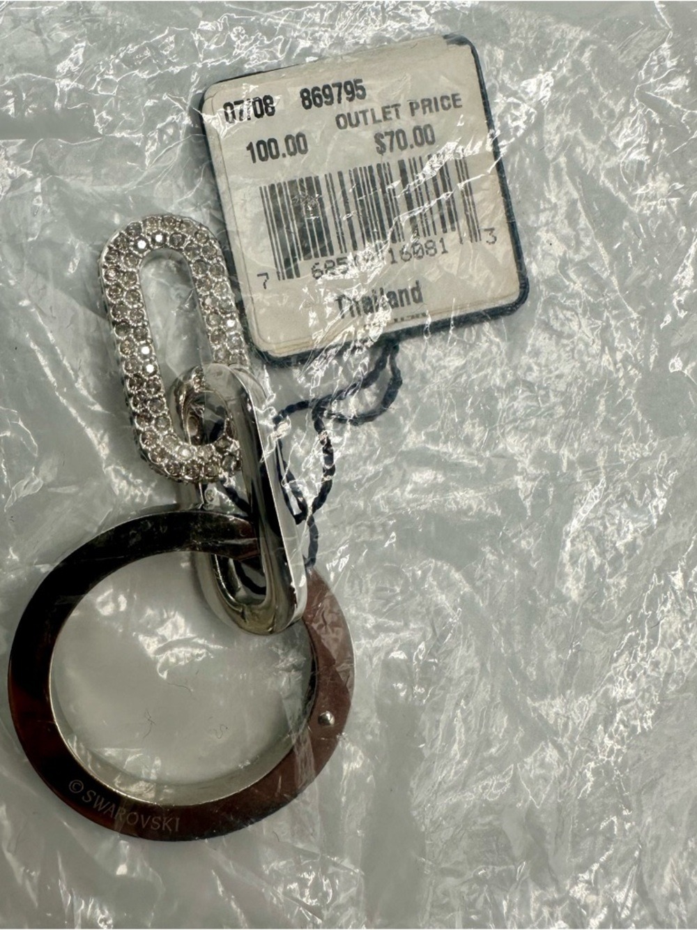 Swarovski Silver Double Chain Link Keychain  NWT One Link Adorned with Crystals